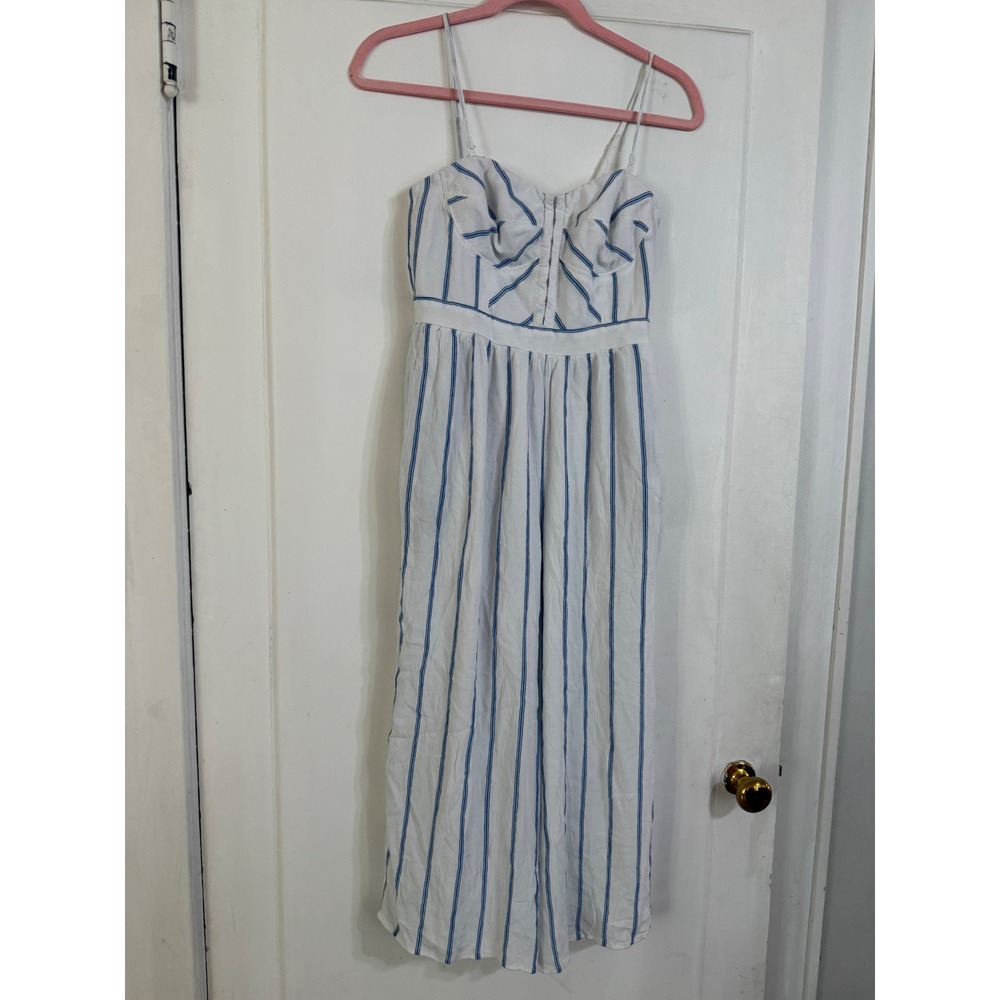 American Eagle Striped Bustier Jumpsuit‎ Blue White Wide Leg Small